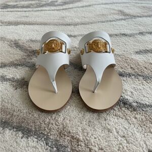 Versace White Leather & Gold Crest Women's Sandals